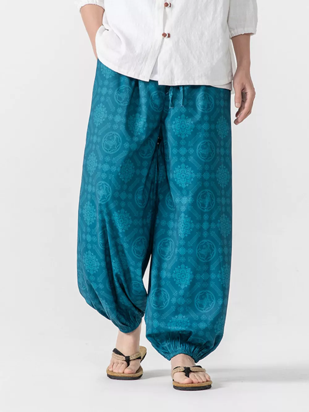 Men's Plus Size Diamond Patterned Harem Pants, image 4