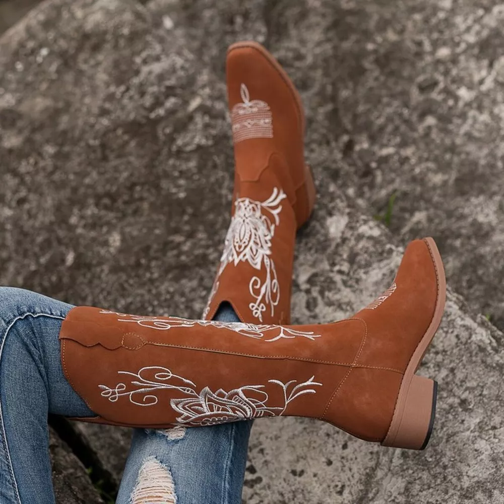 Embroidered Block Heels Boots, image 4