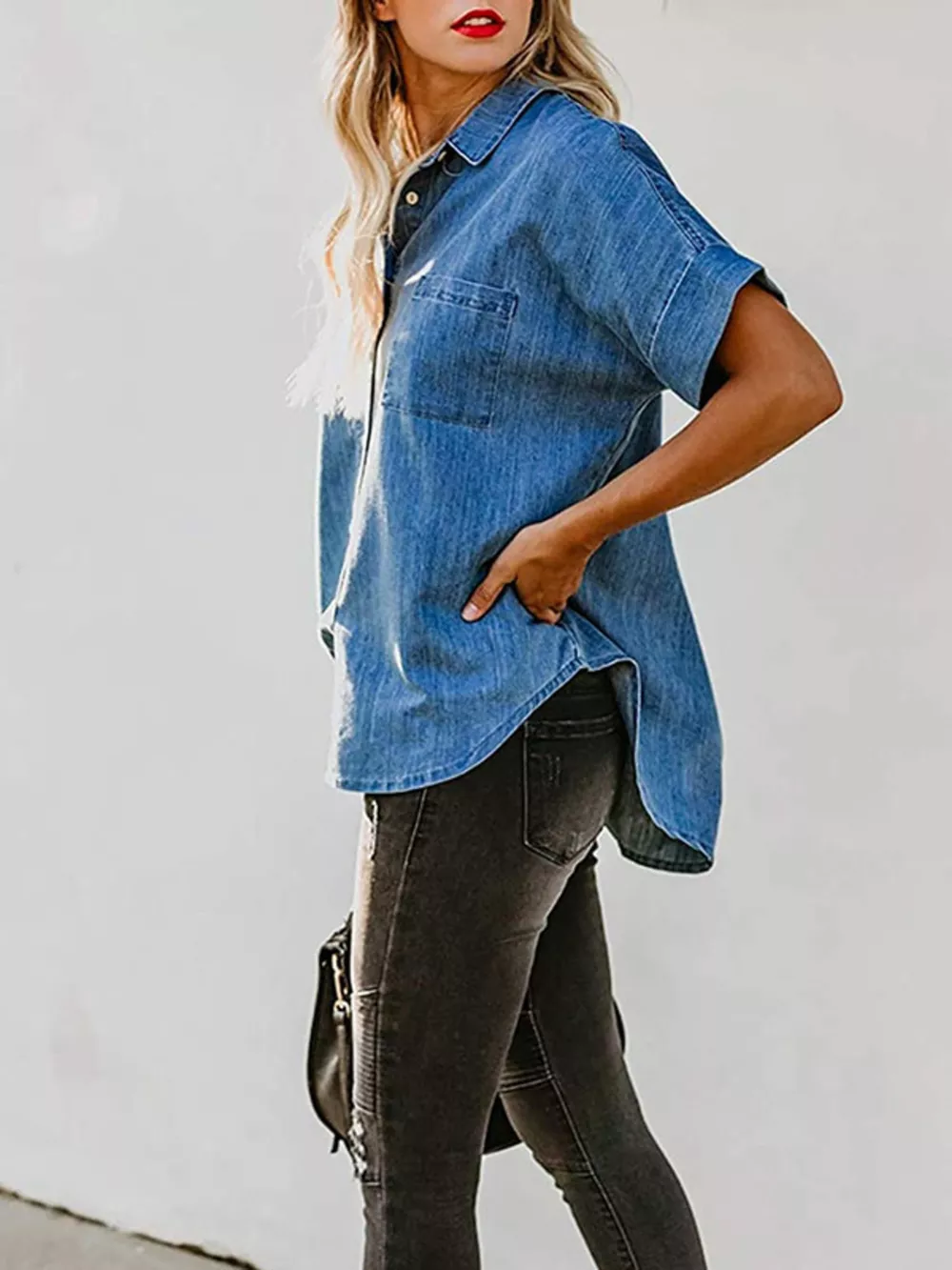 Casual Short Sleeve Denim Shirt, image 4