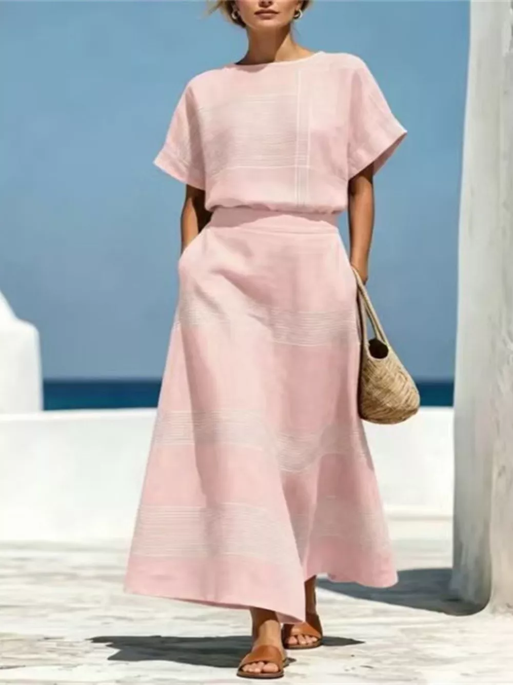 Full Size Striped Round Neck Top and Skirt Set Plus Size, image 10