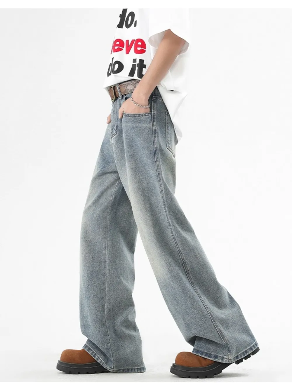 Men's Plus Size Washed Wide Leg Jeans, image 6