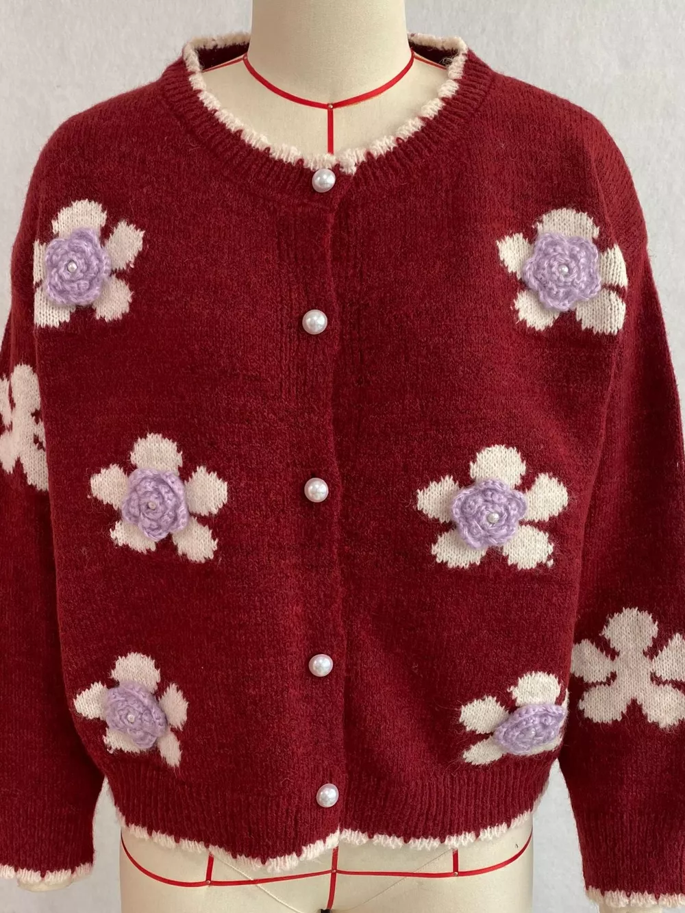 Floral Applique Button-Down Knit Cardigan, image 26