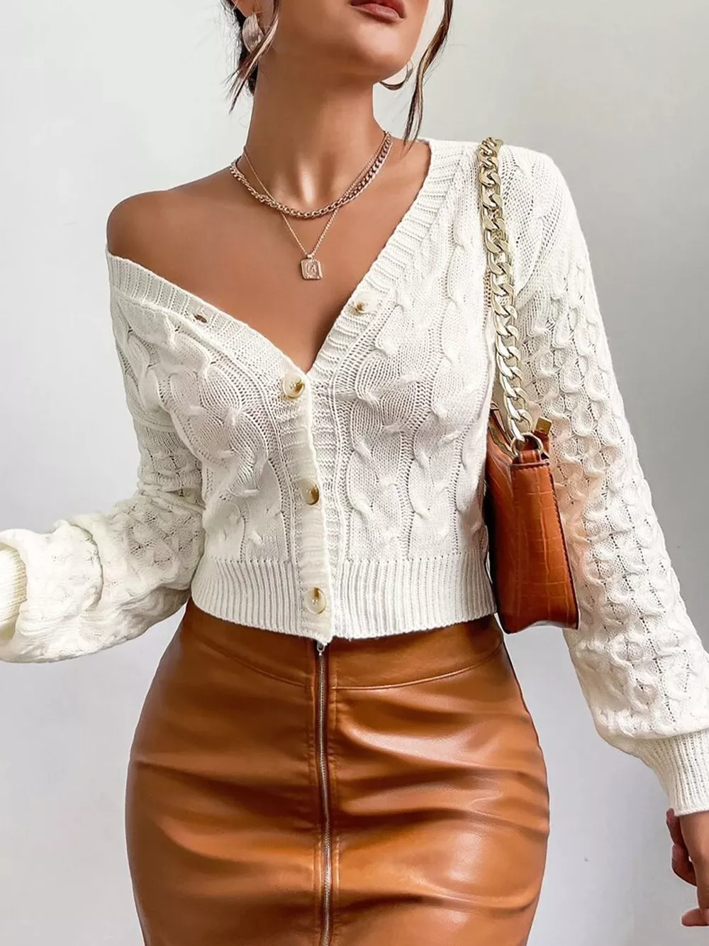 Cable Knit Button-Down Cardigan, image 2