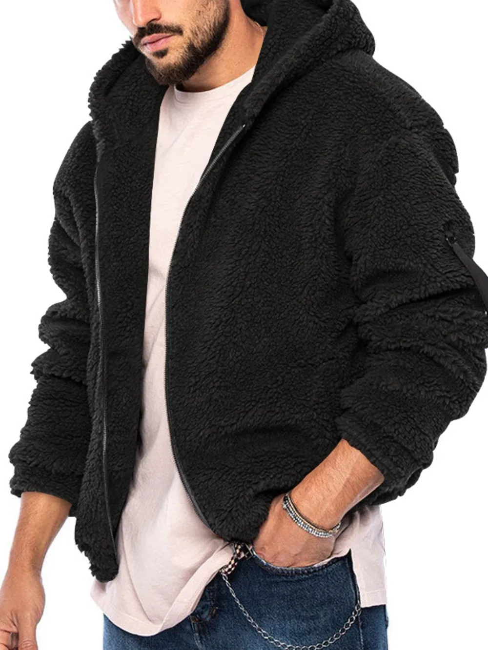 Men's Full Size Sherpa Fleece Hooded Zip-Up Jacket Plus Size, image 8