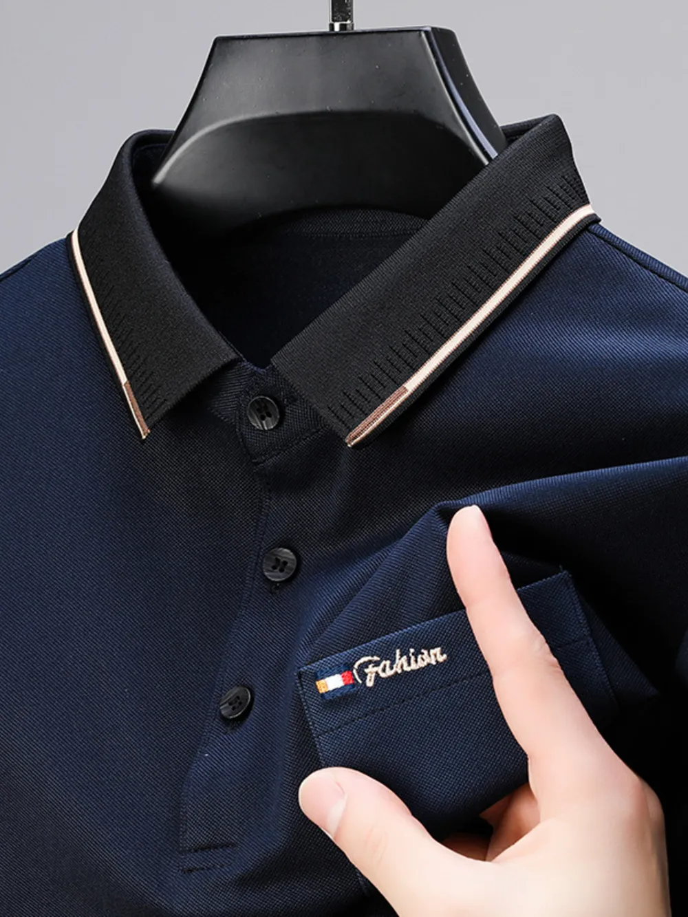 Men's Plus Size Contrast Collar Short Sleeve Polo, image 5