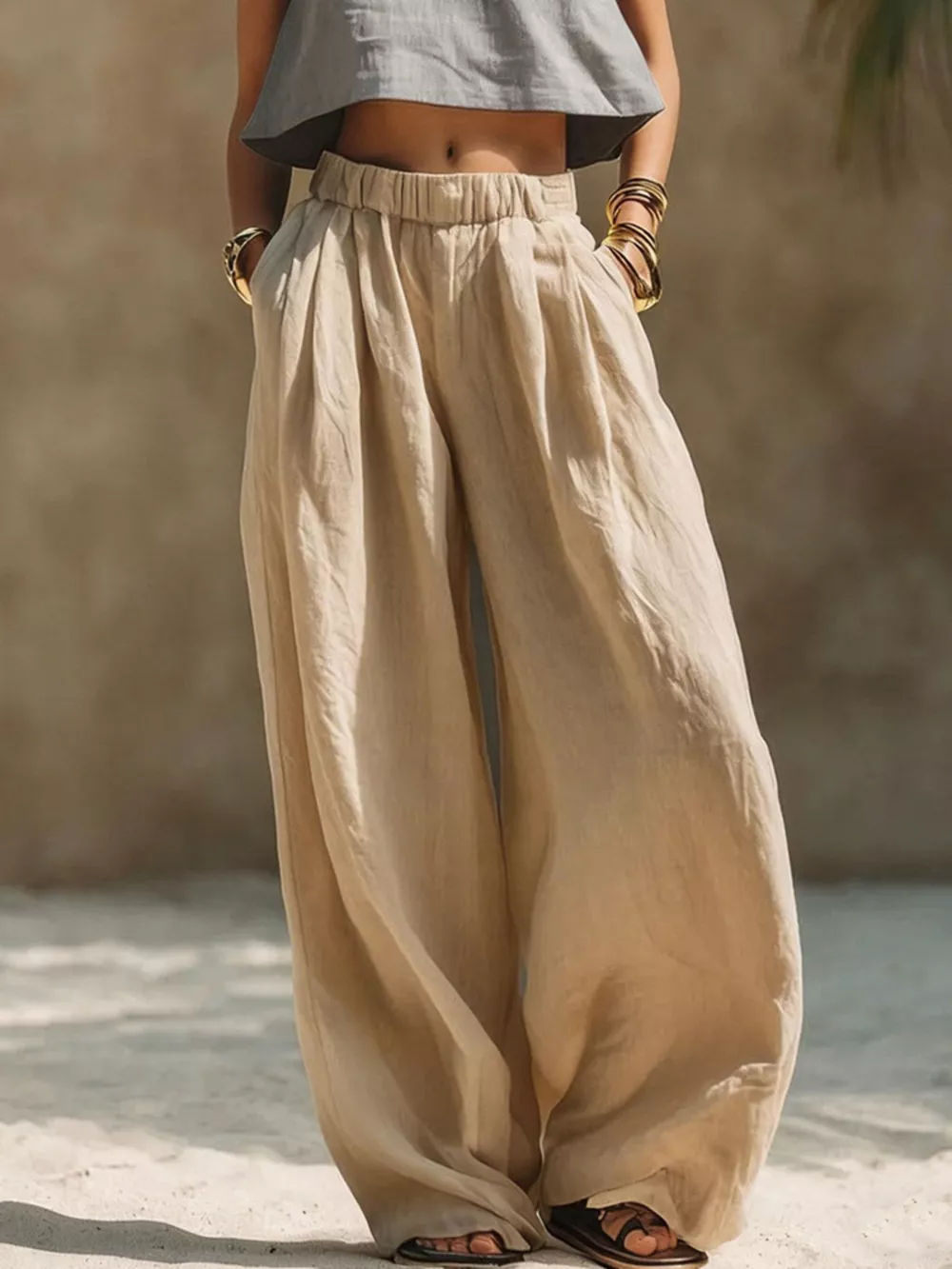 Full Size Elastic Waistband Wide Leg Pants Plus Size, image 10