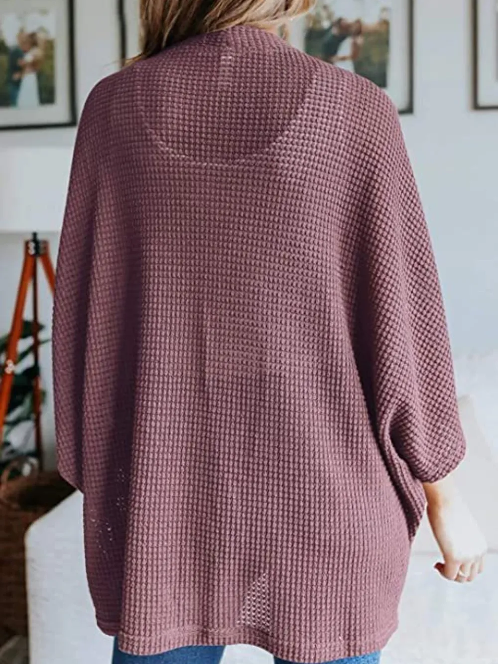 Full Size Open Front Waffle Knit Cardigan Plus Size, image 25