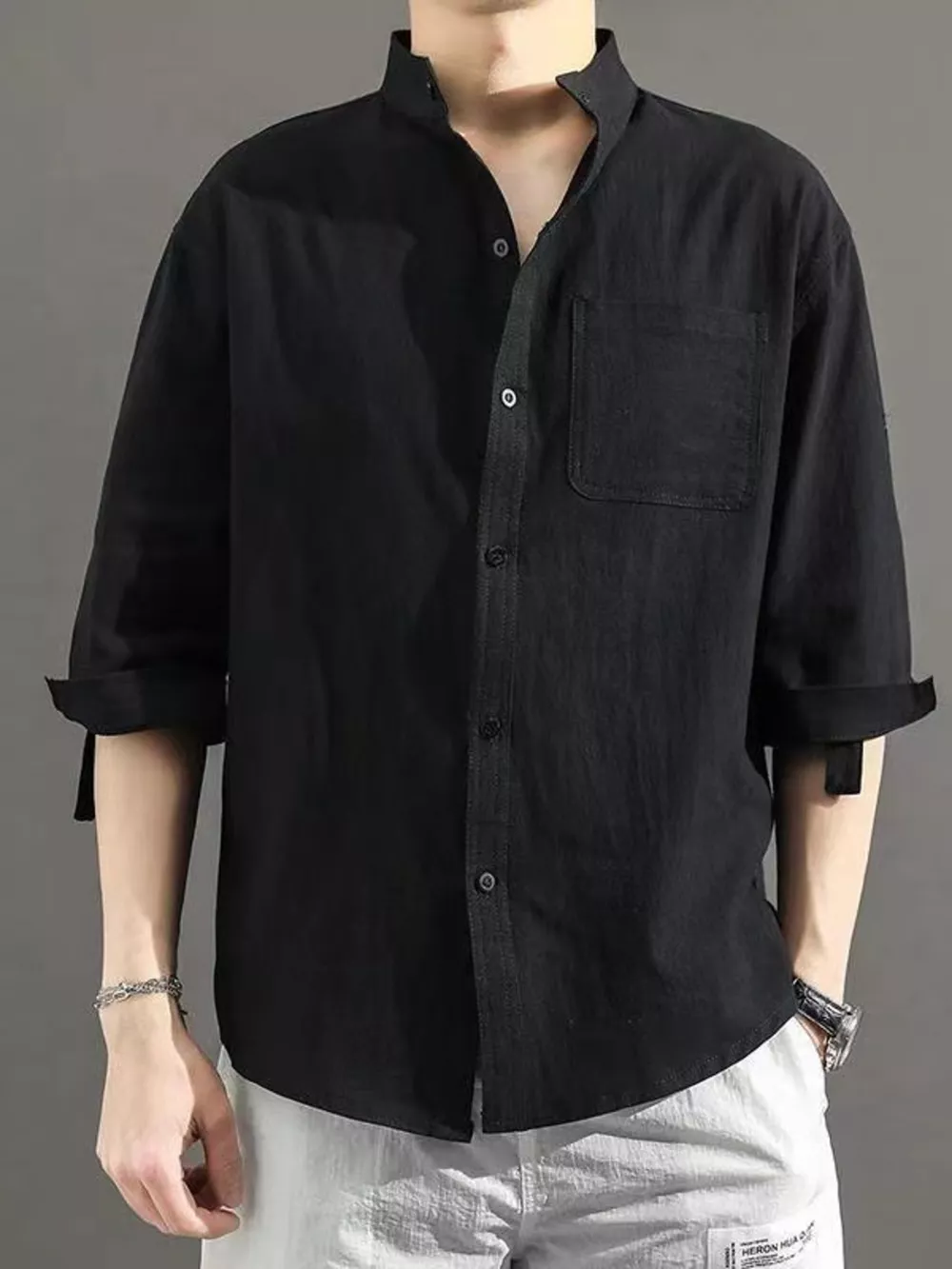 Men's Plus Size Button Up Roll-Up Sleeve Shirt, image 6