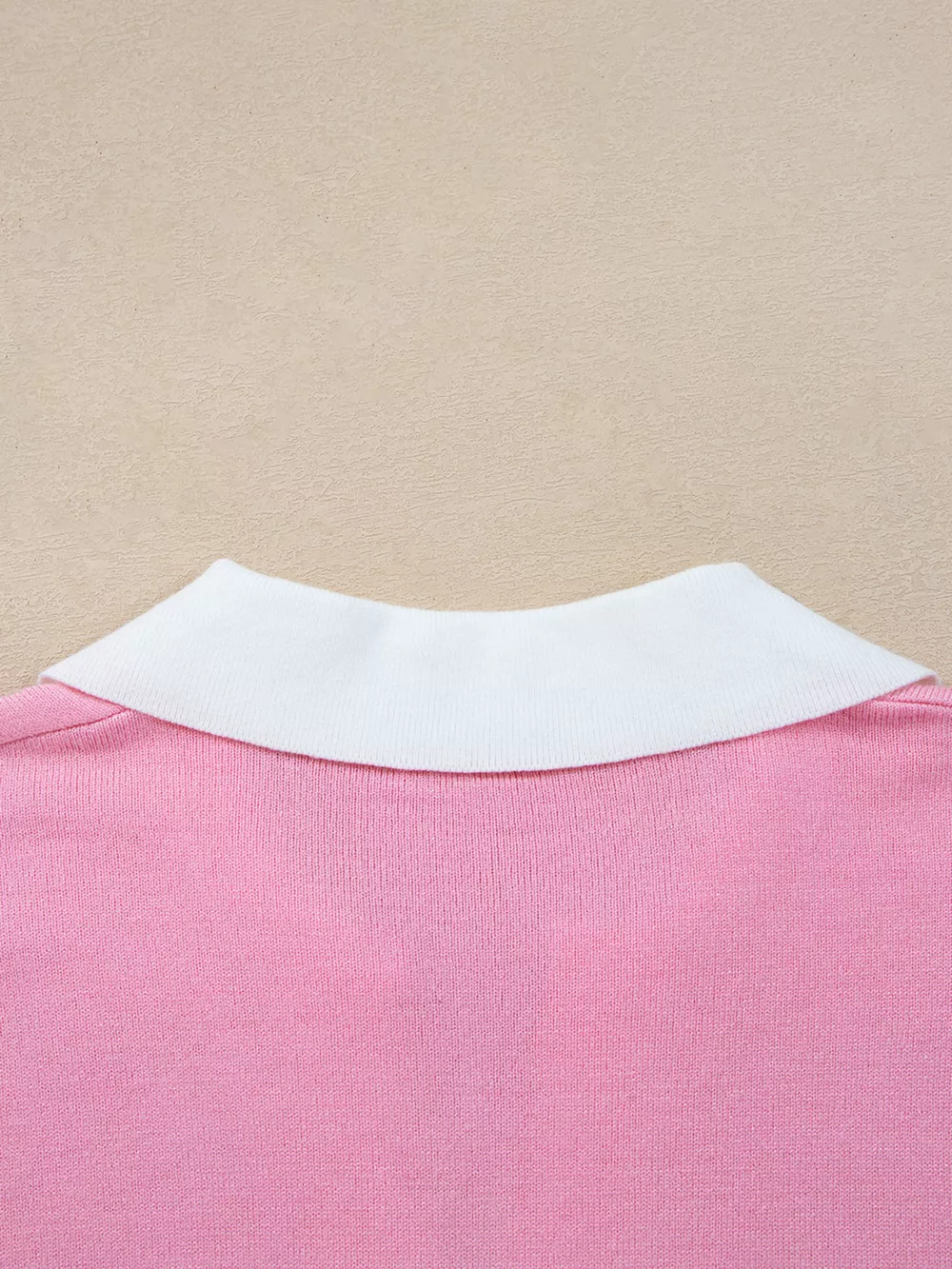 Contrasting Polo Collar Color Block Knit Drop Shoulder Sweater, image 6