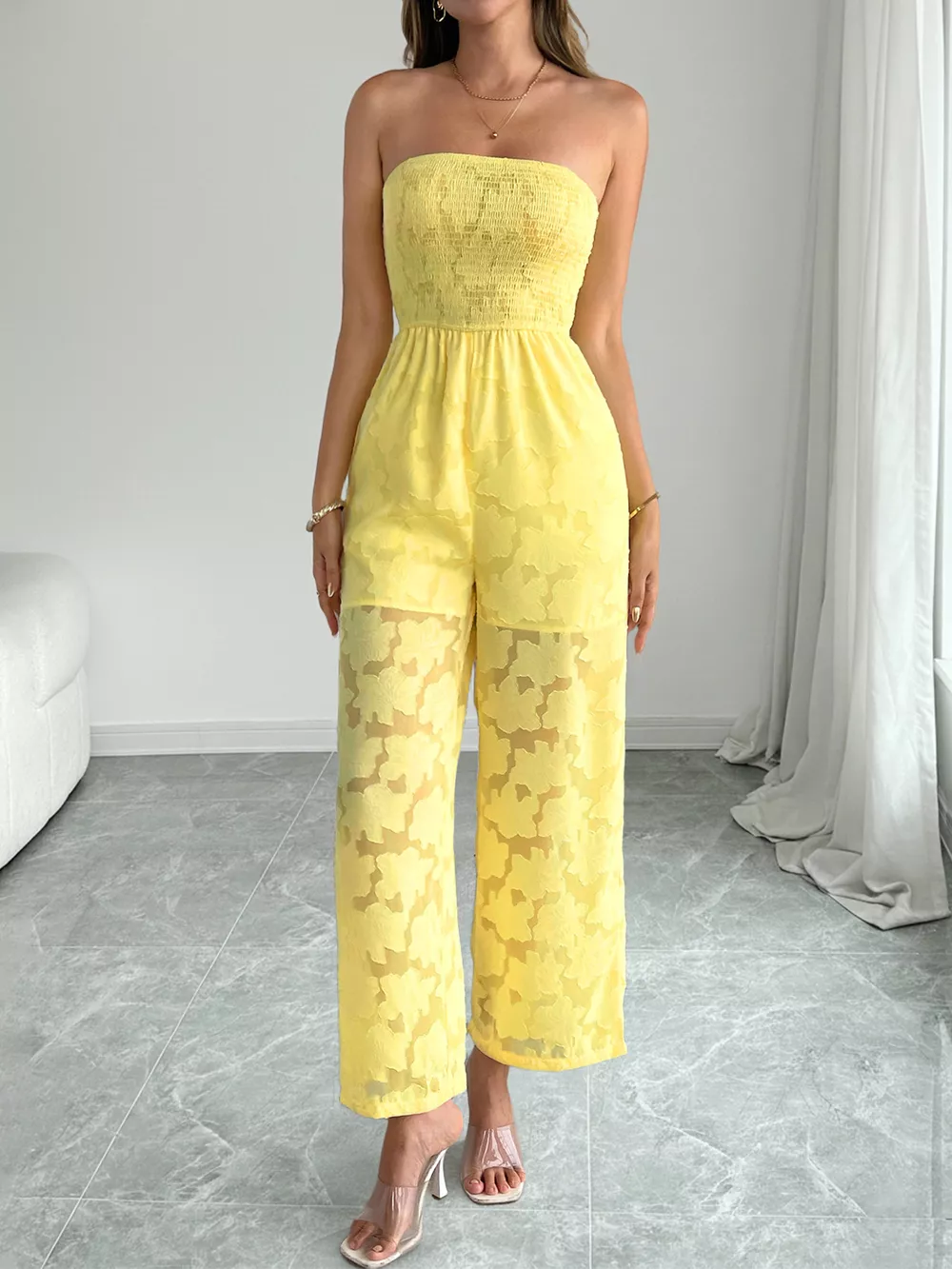 Lace Smocked Tube Jumpsuit