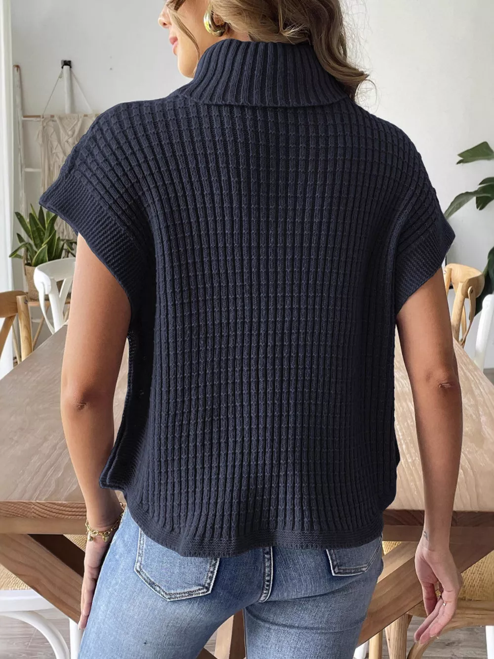 Turtleneck Side Decor Button Sweater Vest, image 17