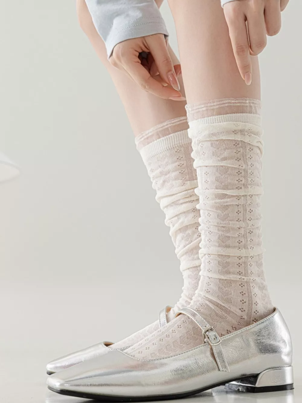 Lace Patterned Mid-Calf Socks, image 13