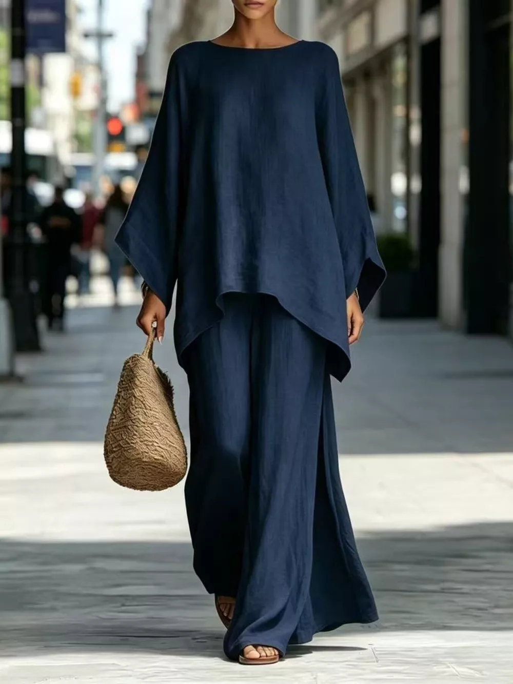 Full Size Batwing Sleeve Top and Wide-Leg Pants Set Plus Size, image 10