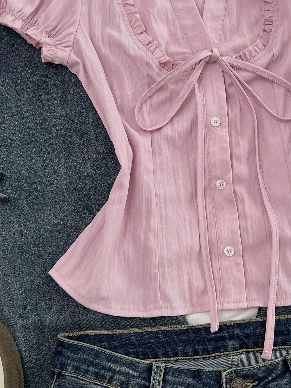 Frill Button Up Short Sleeve Shirt, image 5