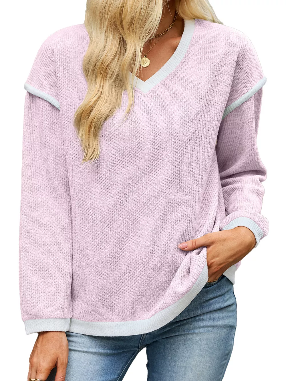 Casual V-Neck Dropped Shoulder Sweater, image 20