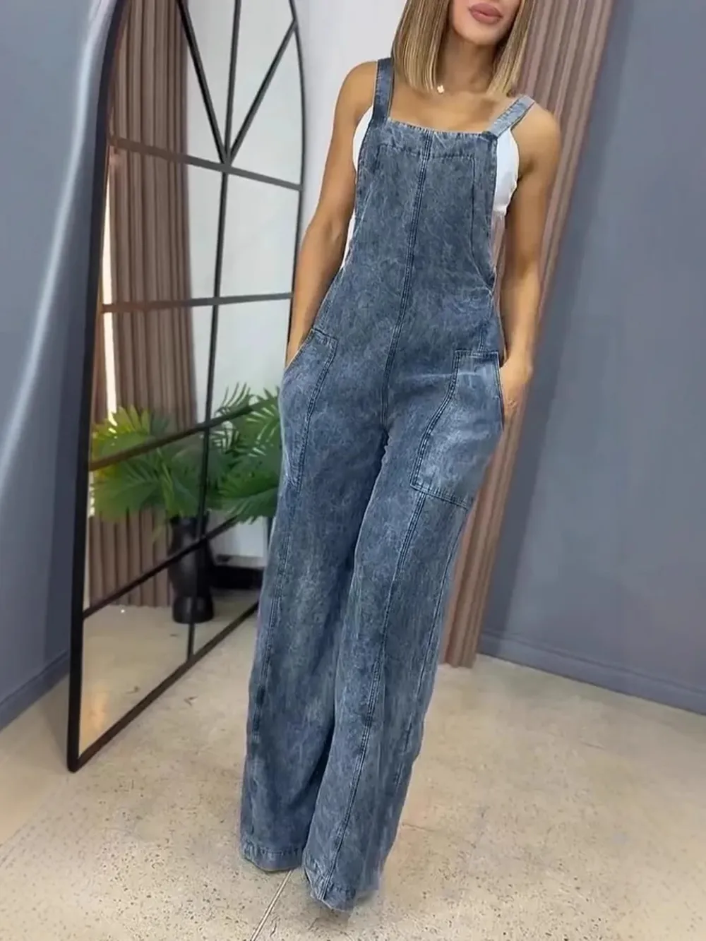 Full Size Wide Leg Washed Denim Overalls Plus Size, image 11