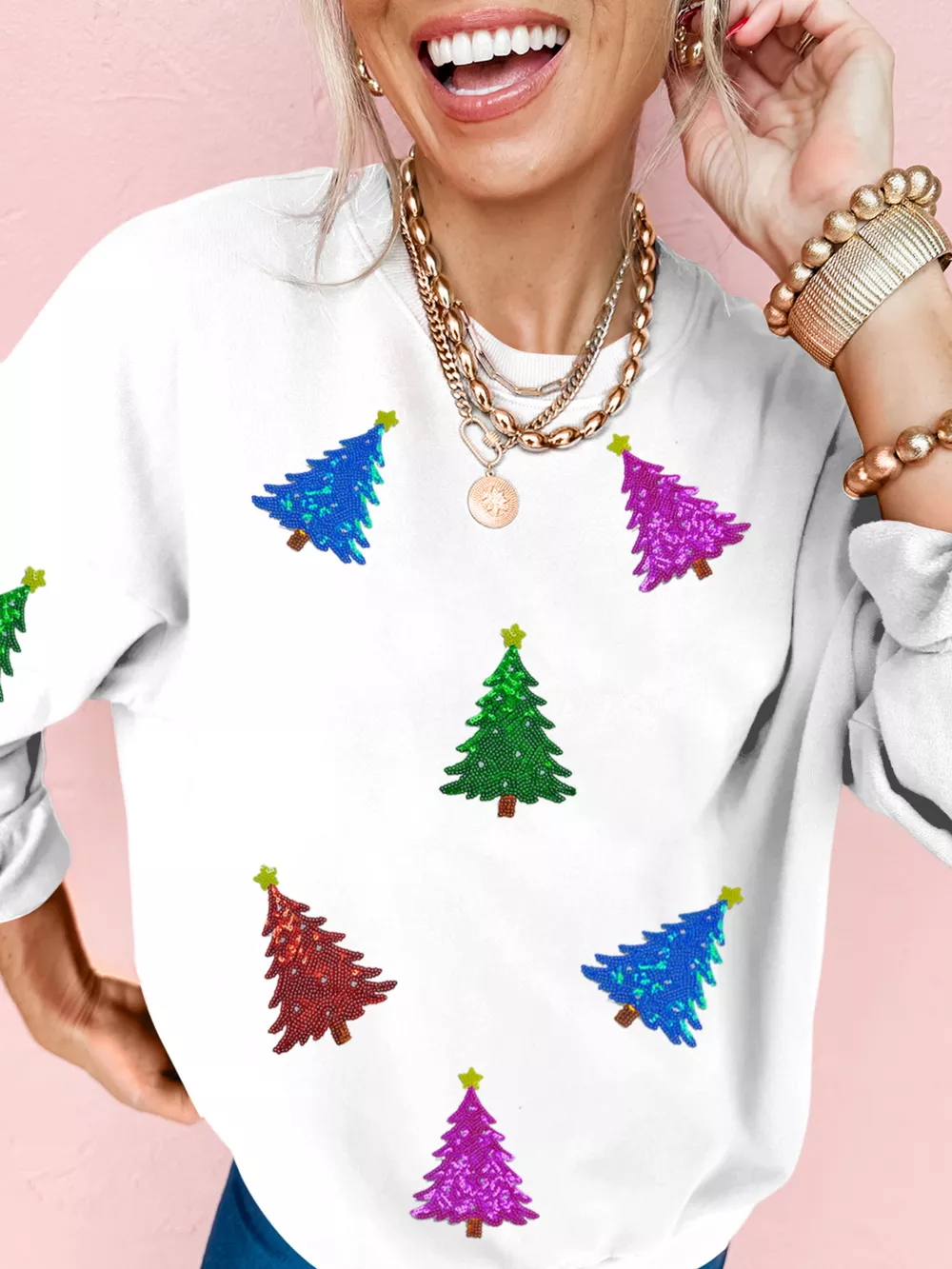 Christmas Tree Patched Patterned Festive Sweatshirt
