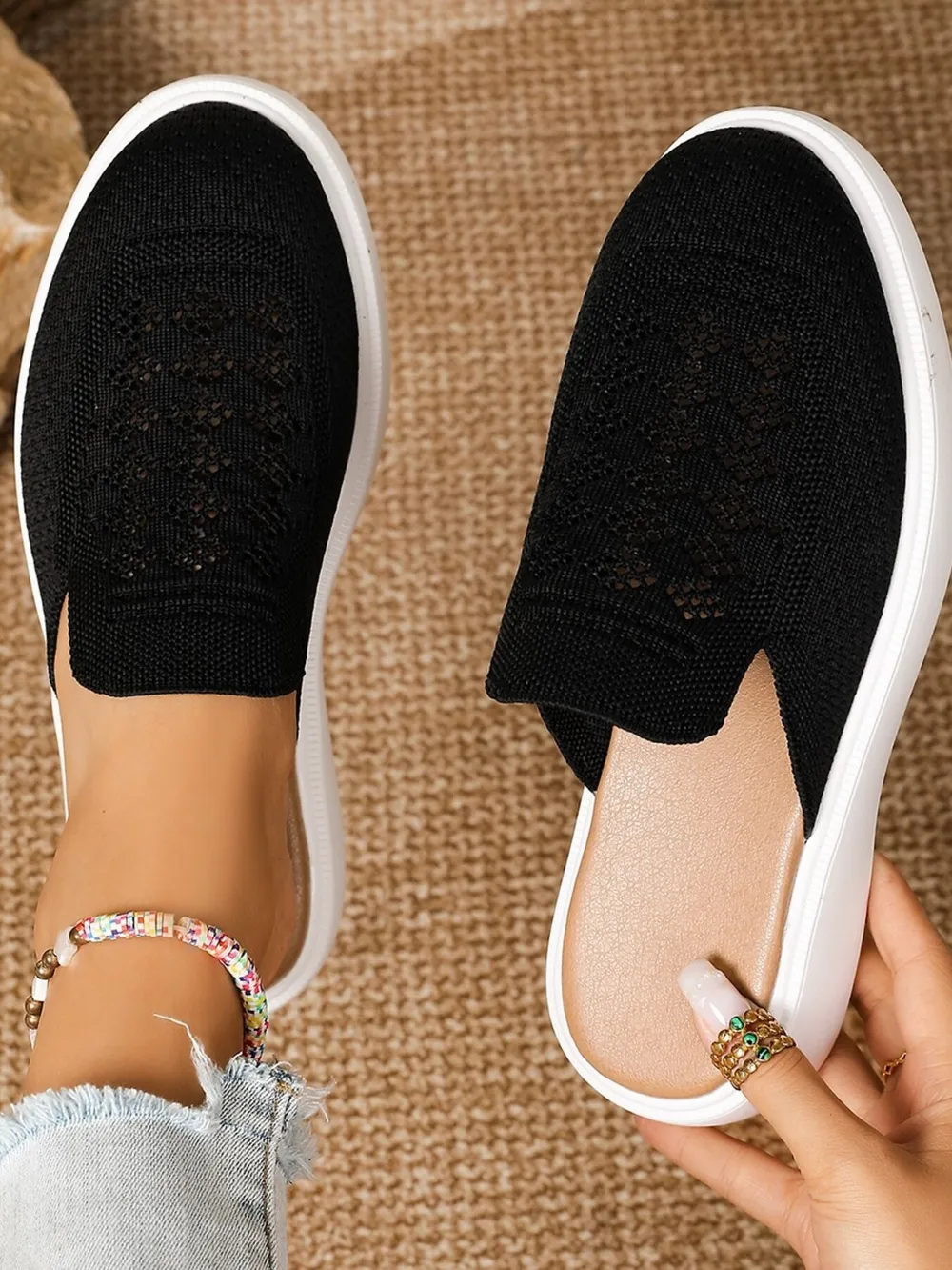 Mesh Round Toe Platform Slip-Ons, image 2