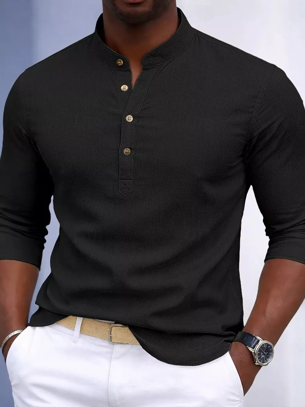 Men's Full Size Button Detail Slim Fit Shirt Plus Size, image 2