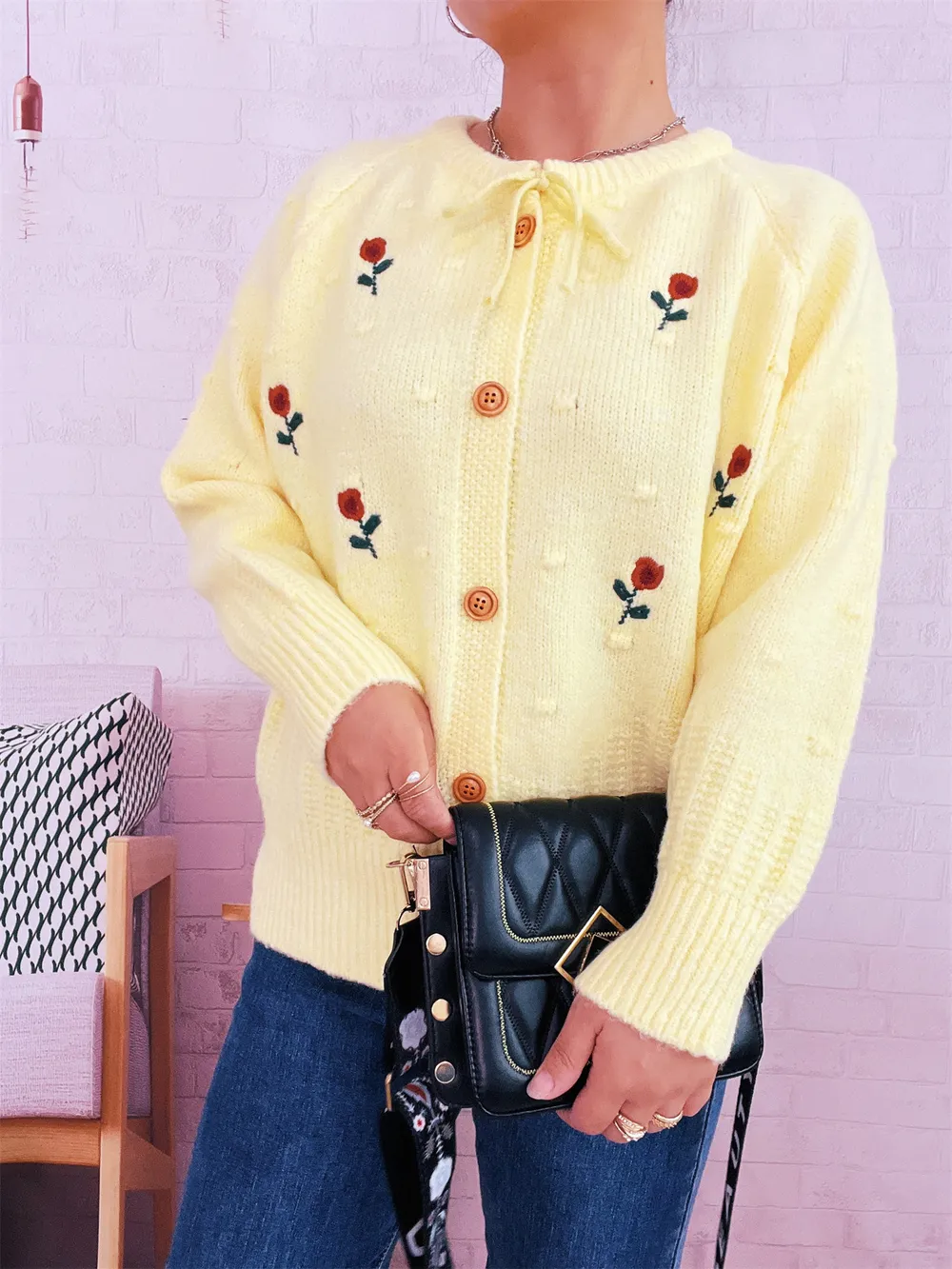Rose Embroidered Button-Up Cardigan, image 12