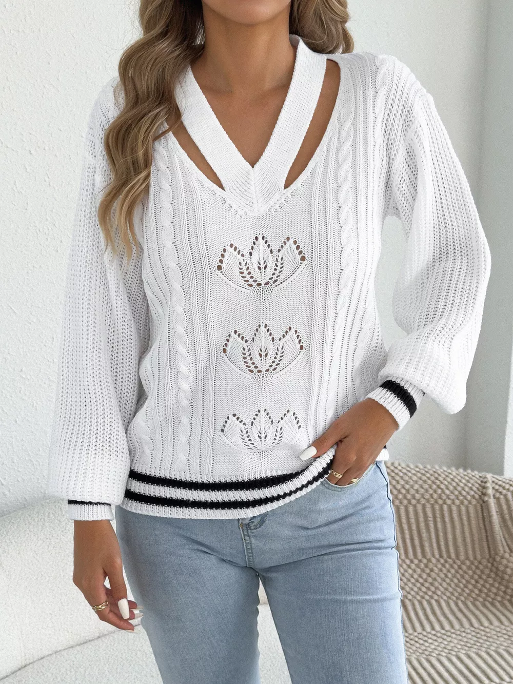 Cutout Cable Knit Sweater, image 15