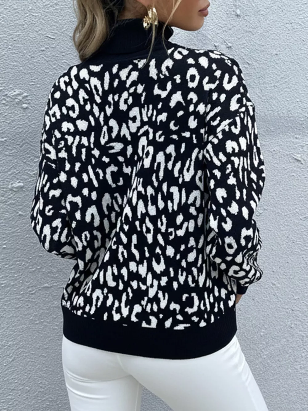 Leopard High Neck Pullover Sweater, image 3