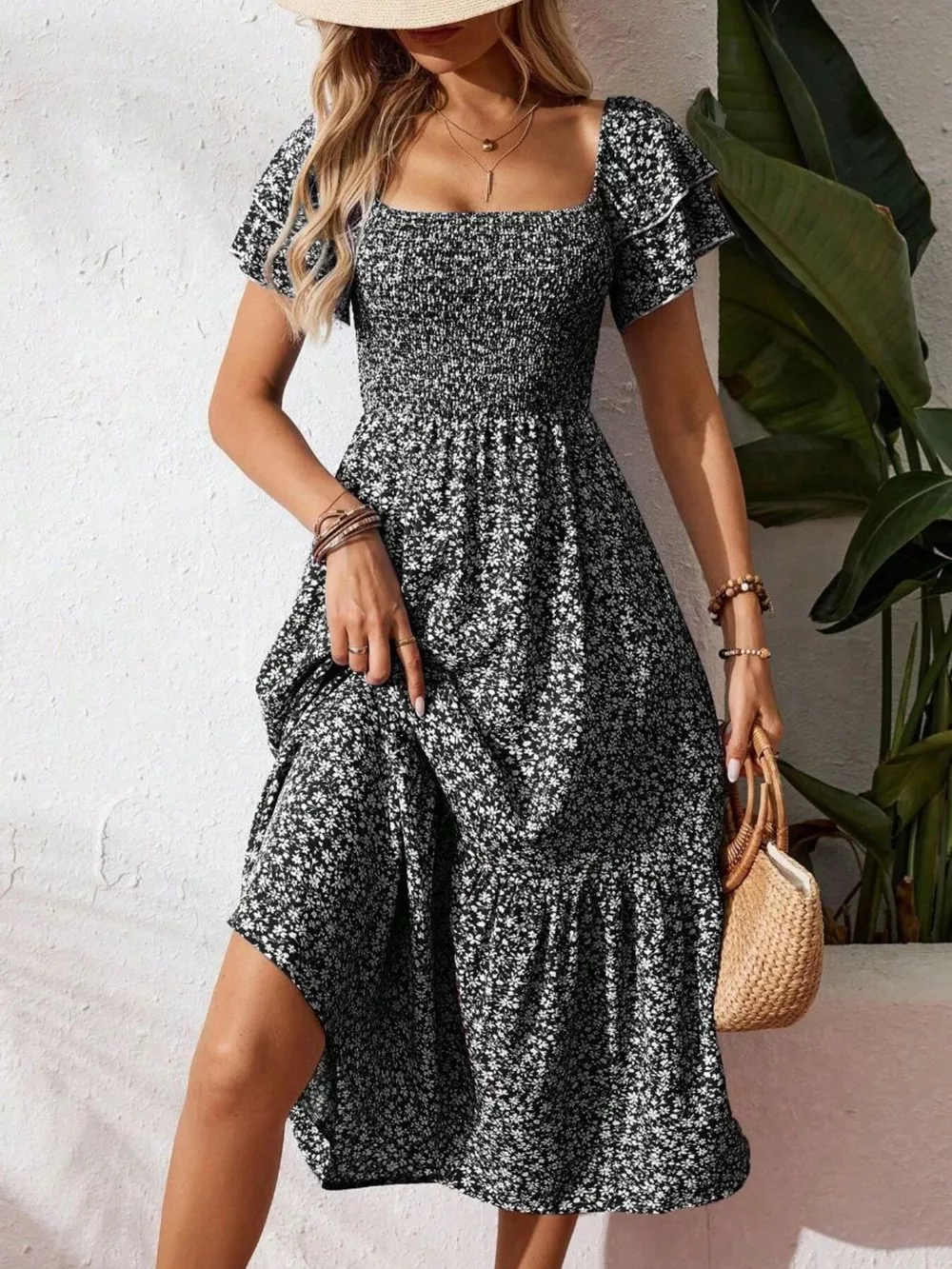 Floral Print Smocked Ruffle Sleeves Dress, image 12