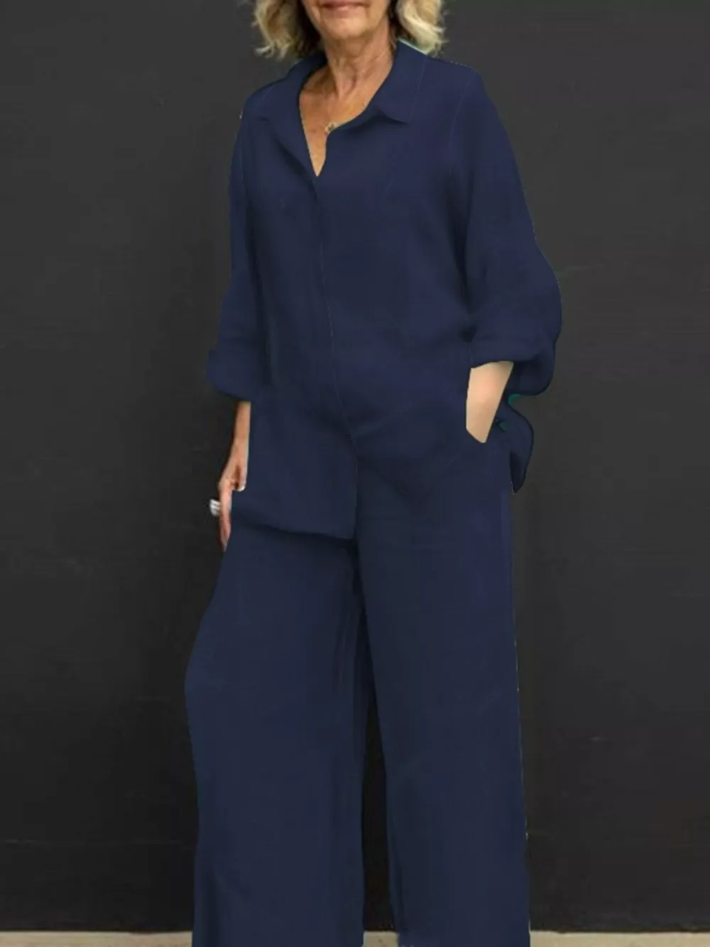 Full Size Long Sleeve Shirt and Pants Set Plus Size, image 13