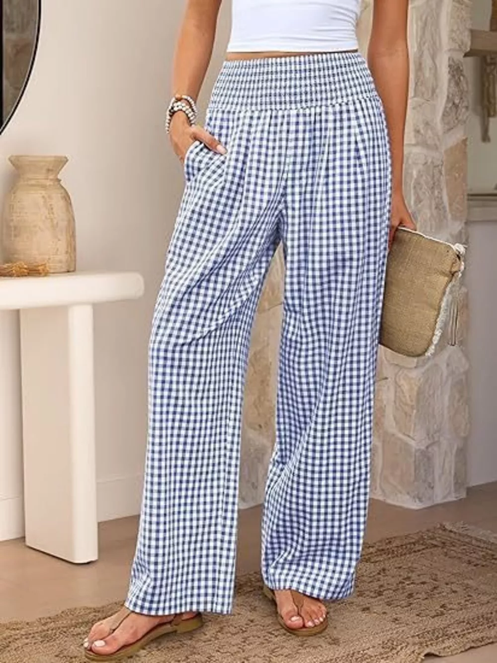 Gingham Wide-Leg Pants, image 10