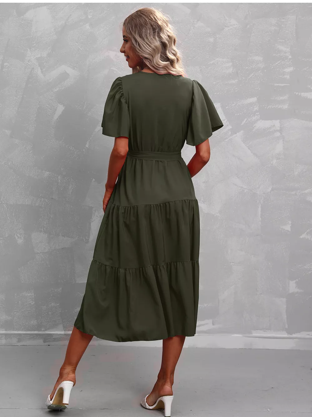 Flutter Sleeve Tiered Midi Dress, image 22