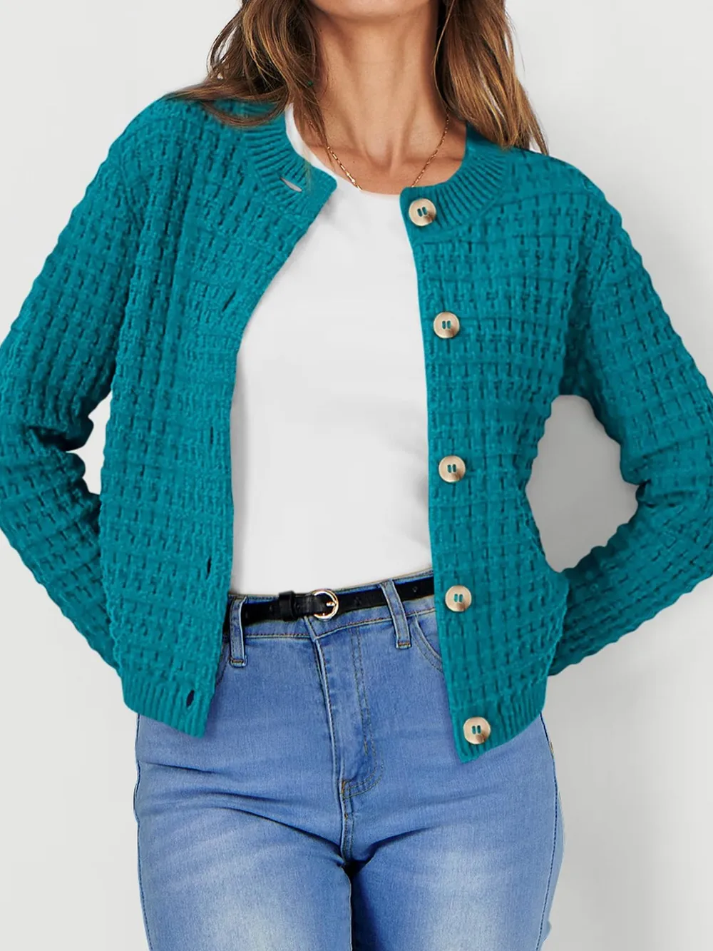 Textured Knit Button-Front Cardigan, image 4