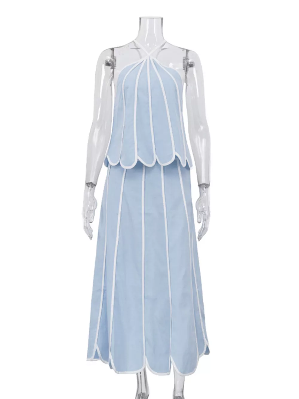 Halter Neck Scalloped Hem Top and Skirt Set, image 5