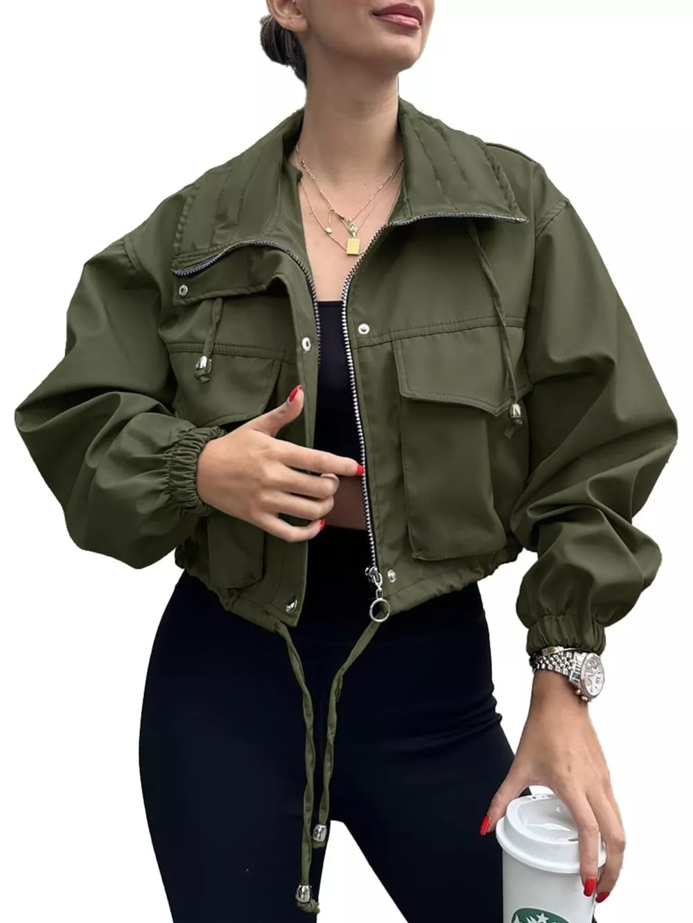 Drawstring Hem Zip Up Jacket, image 16