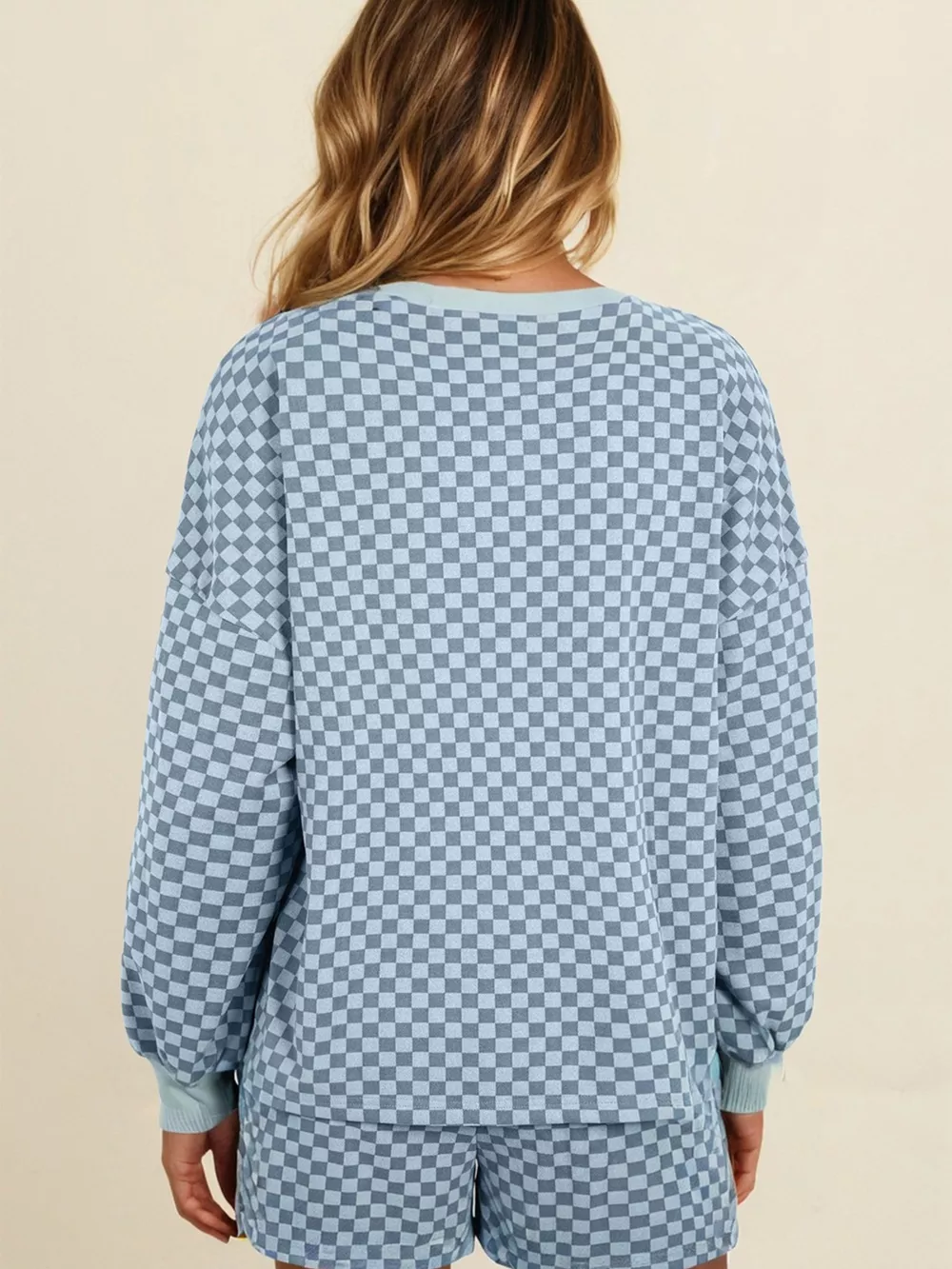Checkerboard Long Sleeve Pullover and Shorts Set, image 13