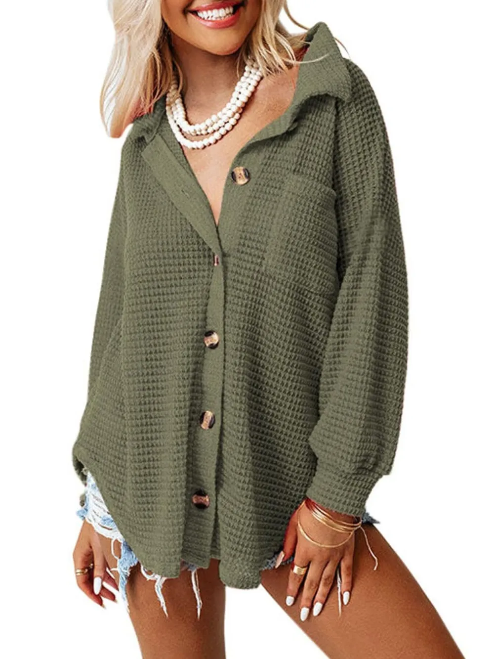 Waffle Knit Button-Down Shirt, image 10