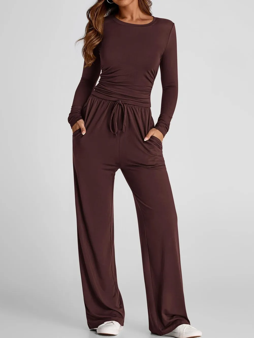 Round Neck Long Sleeve Top and Pants Set, image 10