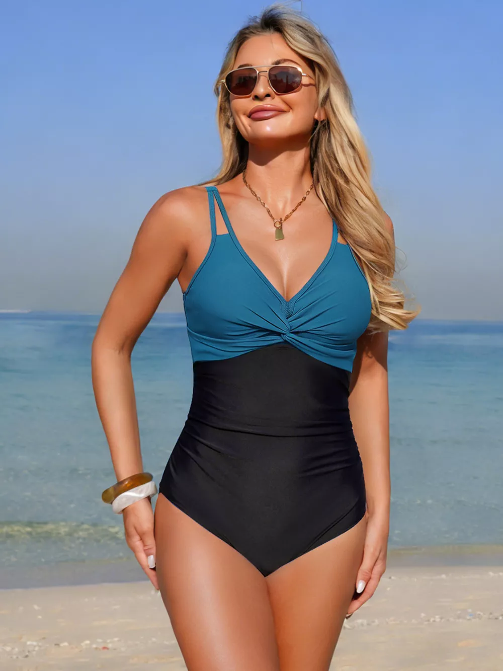 Twisted Front V-Neck One-Piece Swimsuit, image 13