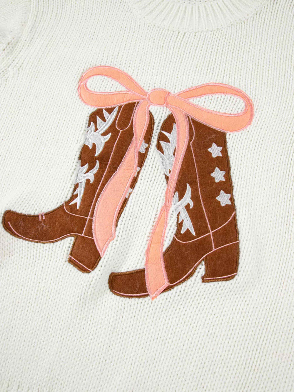 Embroidered Bow Boots Graphic Drop Shoulder Sweater, image 9