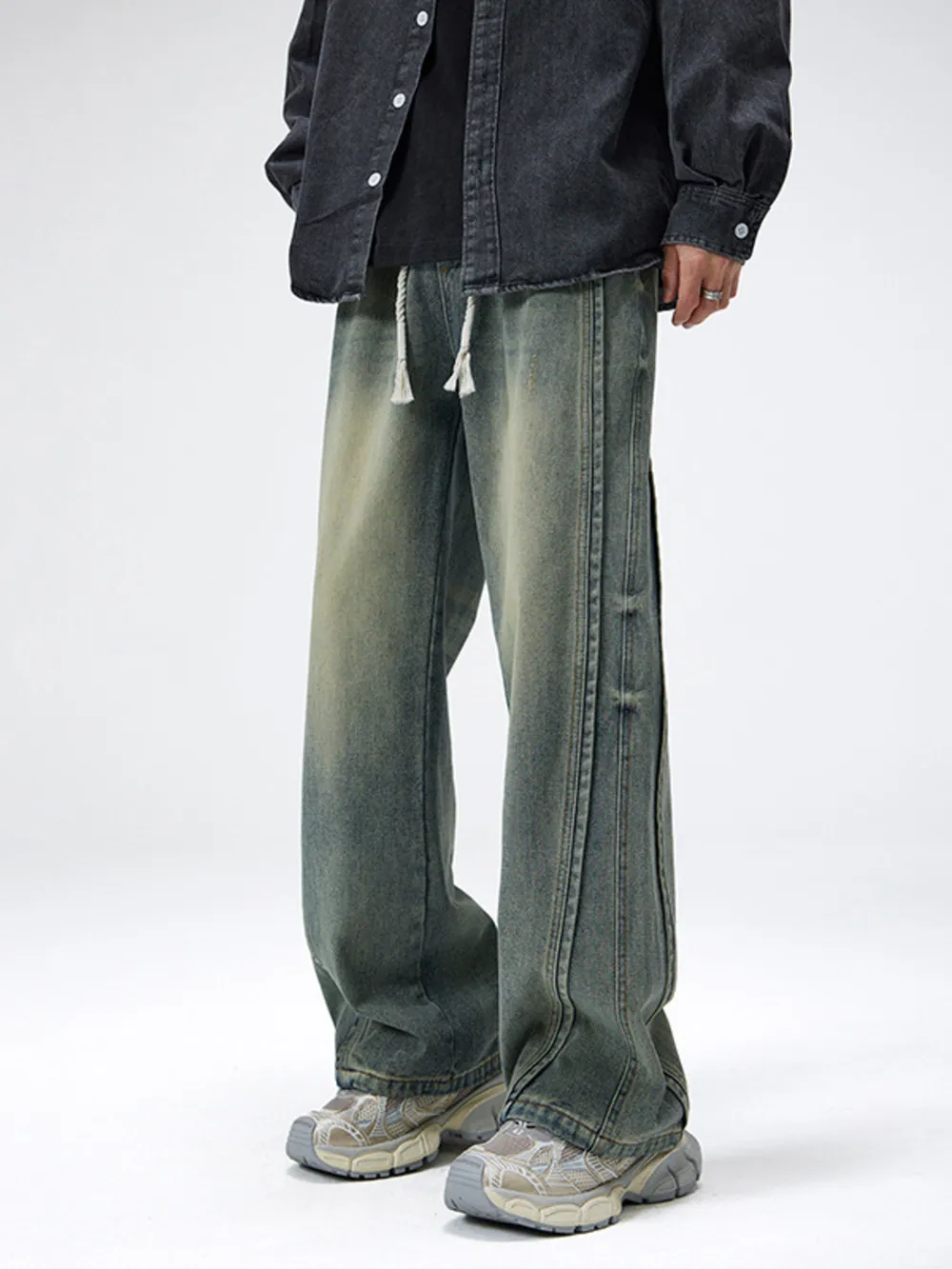 Men's Plus Size Drawstring Wide Leg Jeans, image 6