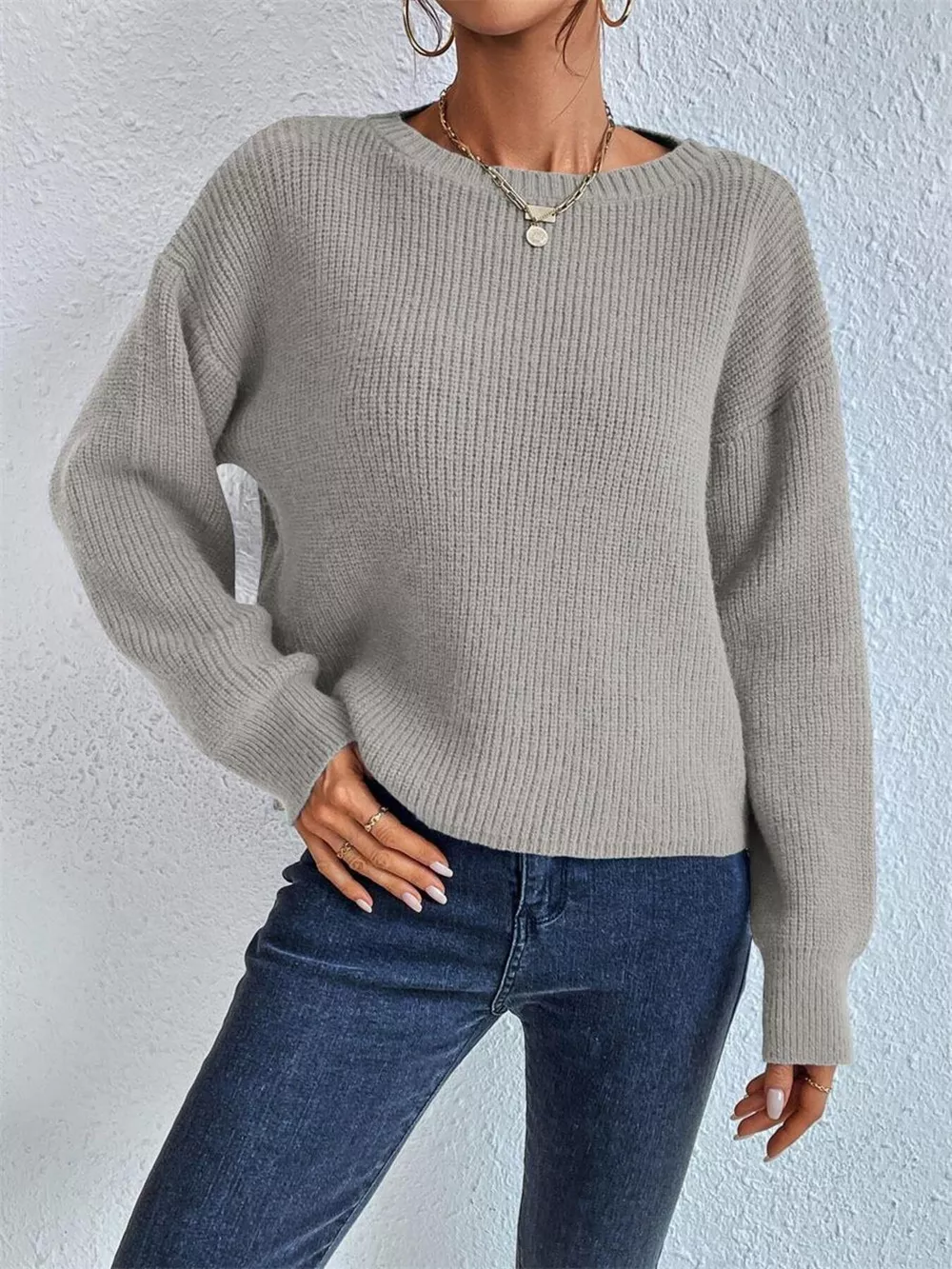 Ribbed Knit Dropped Shoulder Sweater, image 19