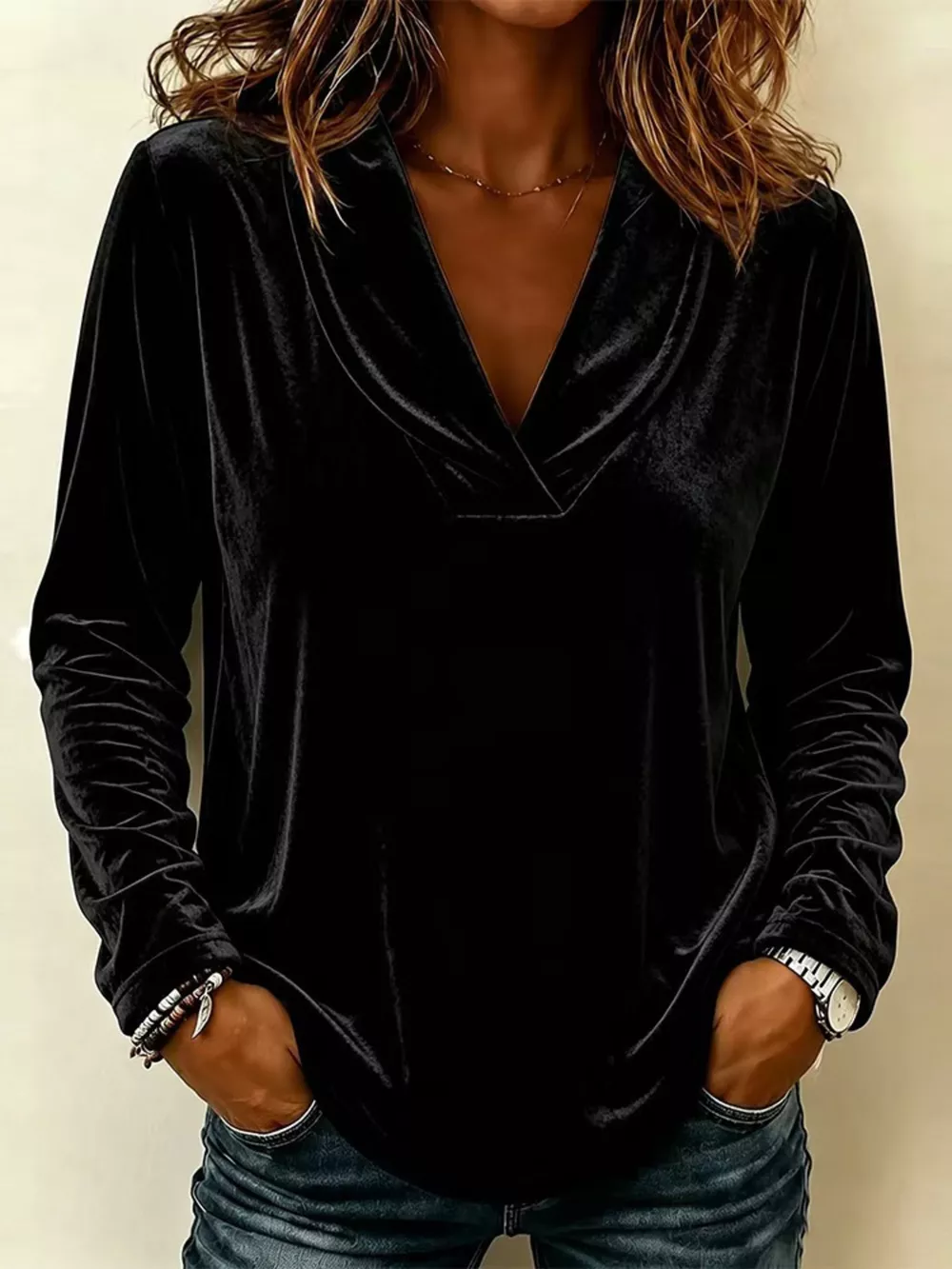 Full Size Velvet Long Sleeve T-Shirt Plus Size, image 3