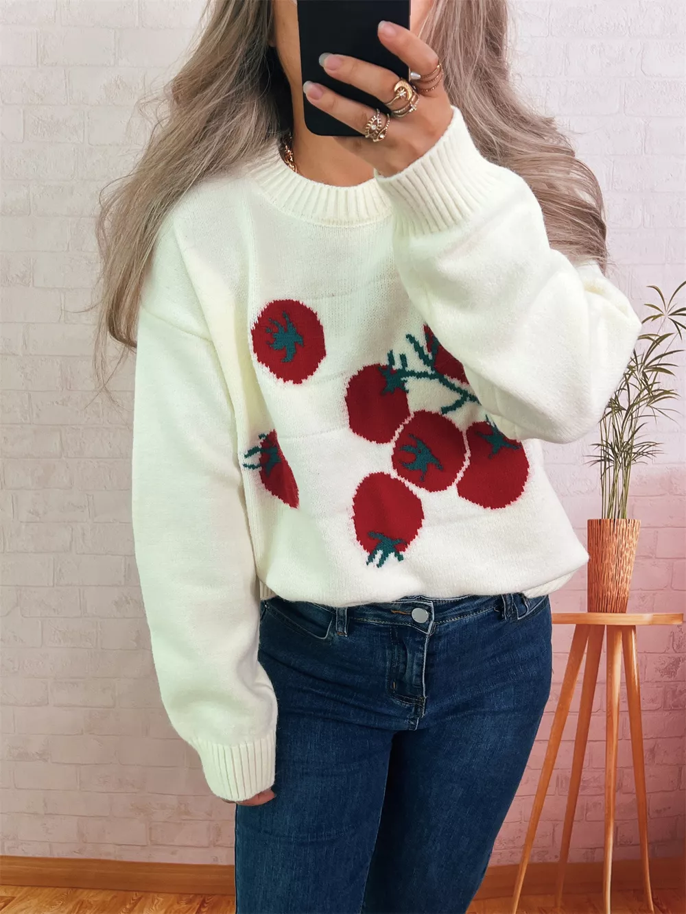 Persimmon Round Neck Long Sleeve Sweater, image 3