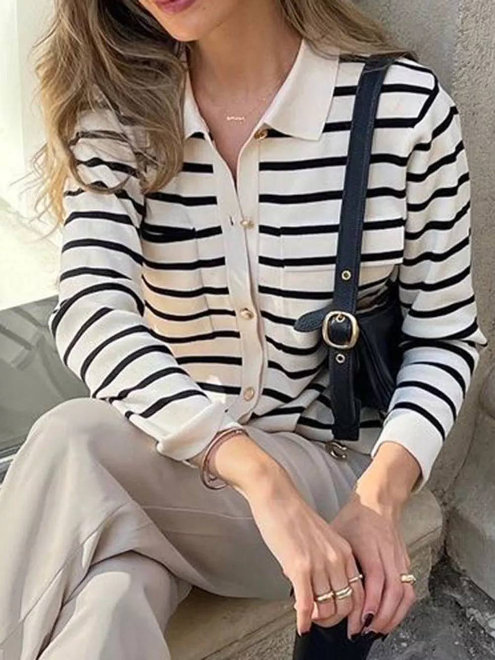Striped Button-Down Knit Cardigan, image 4