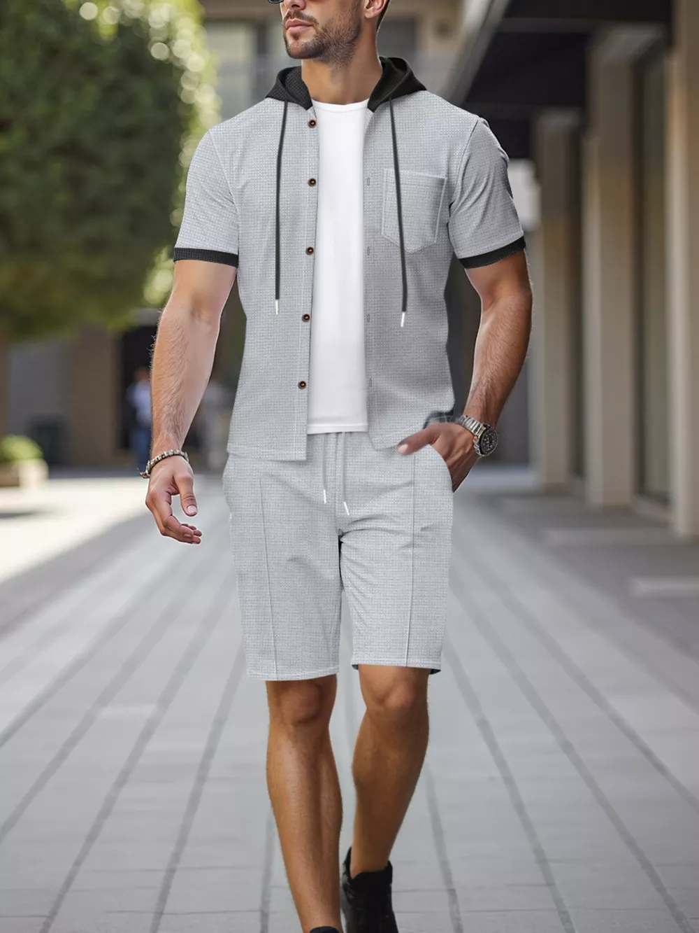 Men's Full Size Casual Hooded Top & Shorts Set Plus Size, image 5