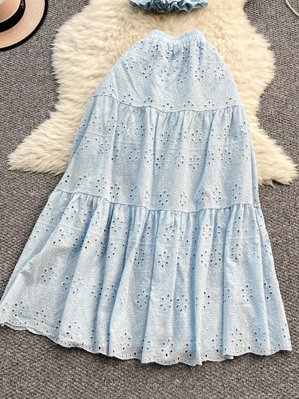 Smocked Crop Top and Hollow-Out Skirt Set, image 20