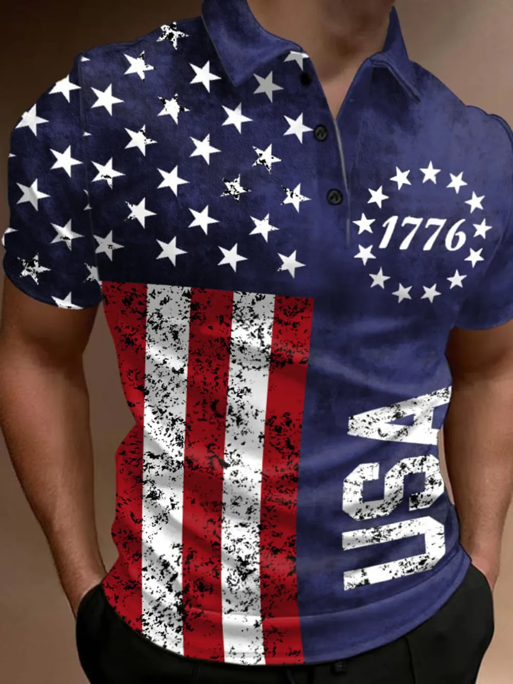 Men's Full Size Short Sleeve Button Detail Polo Plus Size