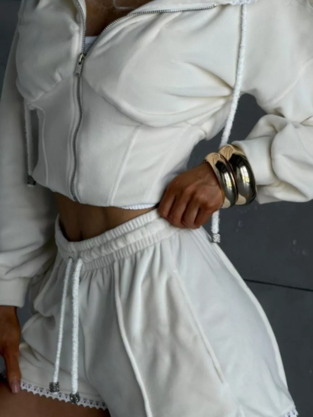 Drawstring Zip-Up Hoodie and Shorts Set, image 16