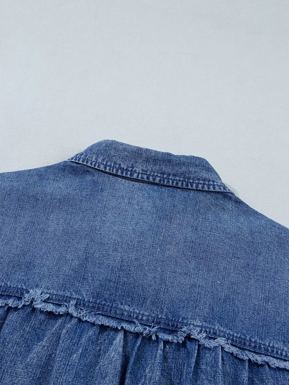 Three Quarter Sleeve Button Front Loose Denim Shirt, image 7