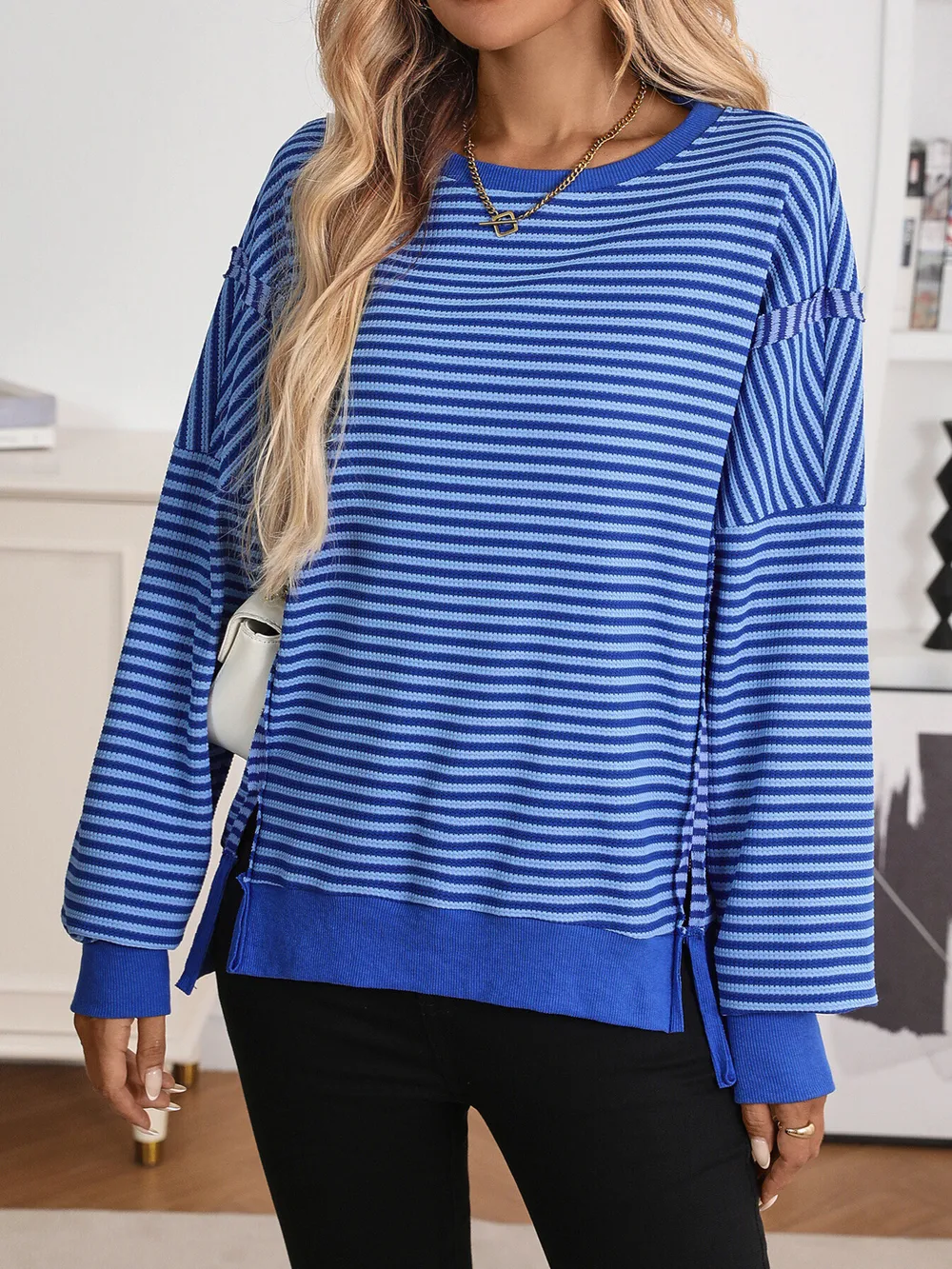 Exposed Seam Striped Contrast Sweatshirt, image 11