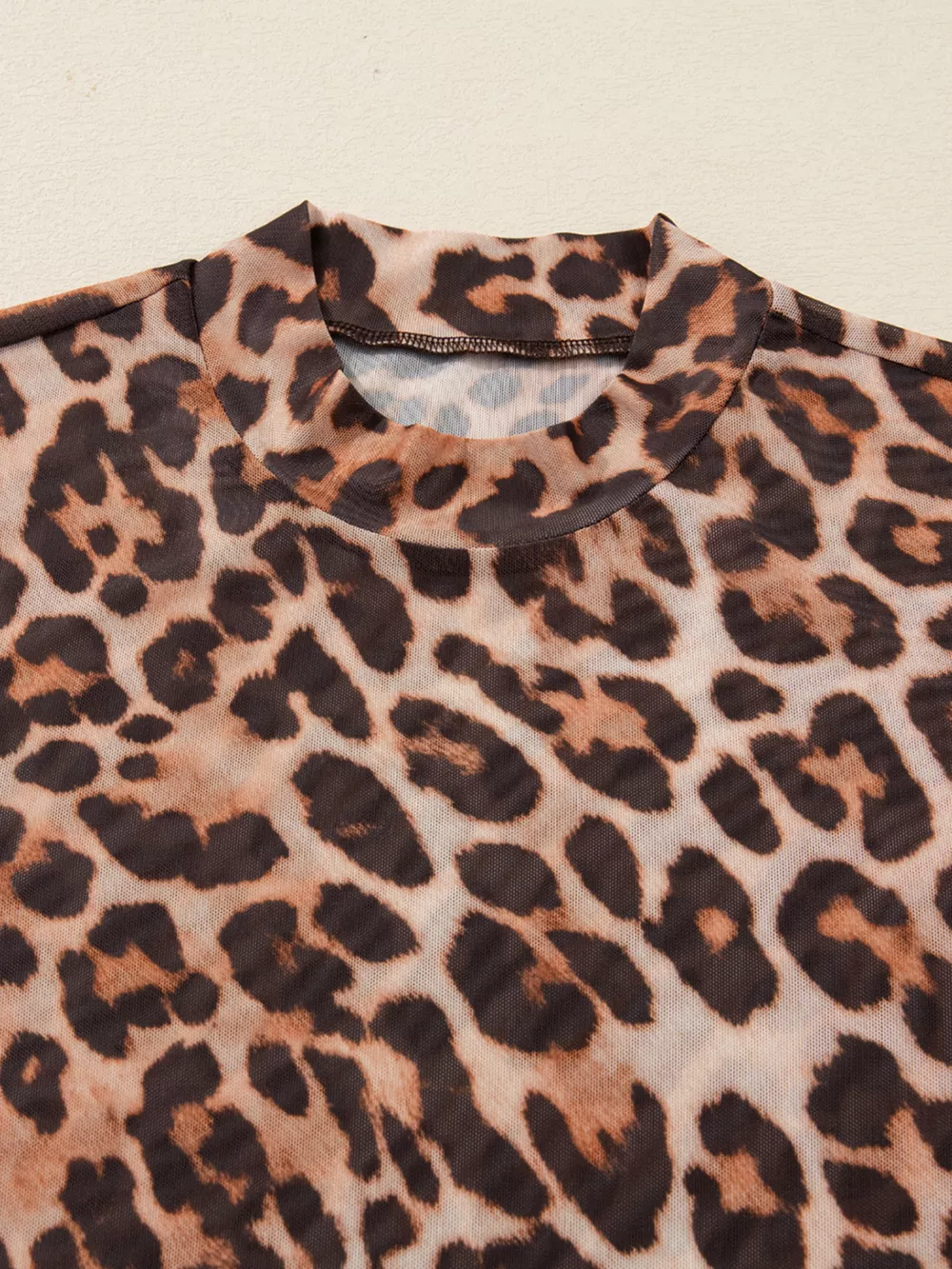 Leopard Mock Neck Long Sleeve Mesh Top, image 3